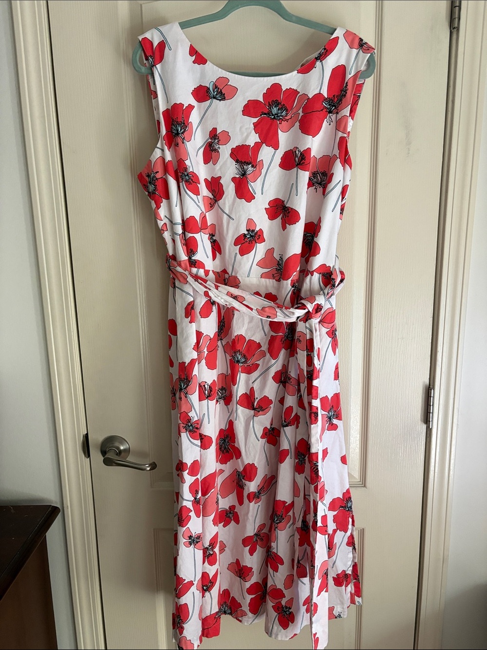 Anne Klein White Maxi Dress with Red Poppy Print